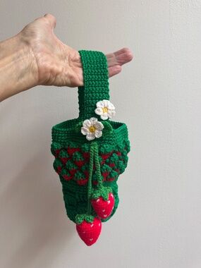 Adorable Hand Crocheted Strawberry Mini Purse